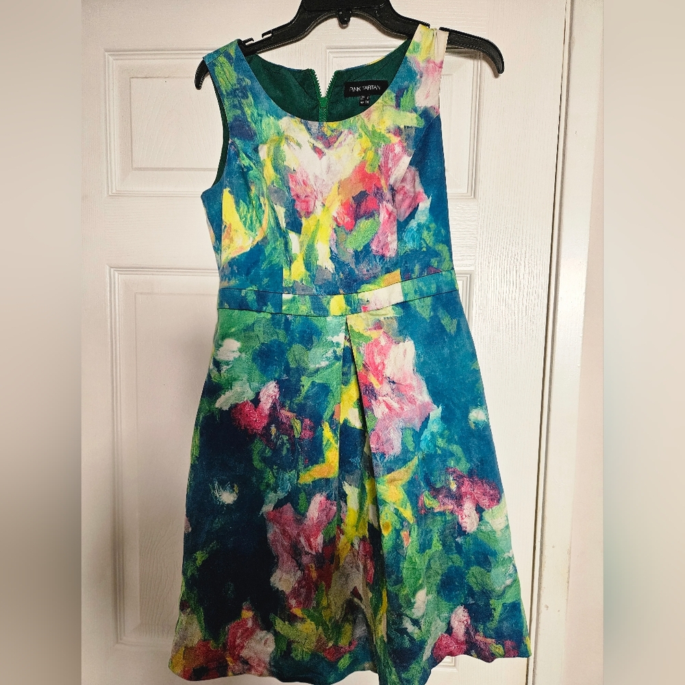 Pink Tartan Floral Dress. Size 4 - Picture 2 of 8